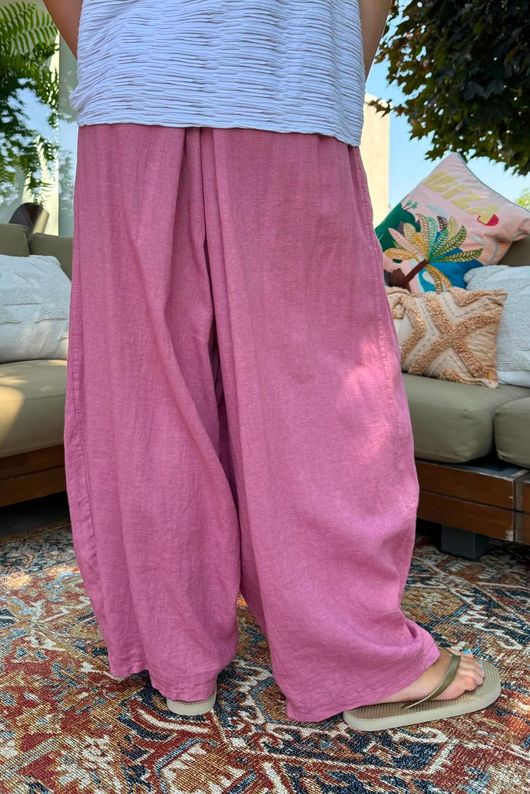 Sandbar Linen Blend Bloom Barrel Pant Indian Pink